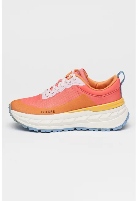 Скосени текстилни маратонки с лого - Жълт/Бледооранжев/Розово