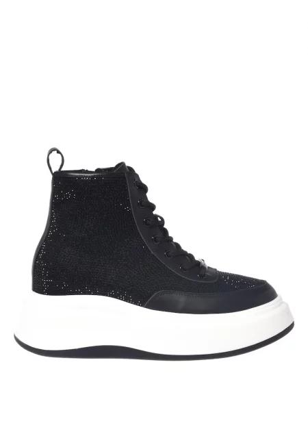 Спортни обувки от кожа и велур - Черен