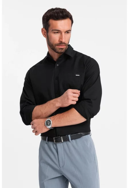 Стандартна риза с джоб отпред - Черен