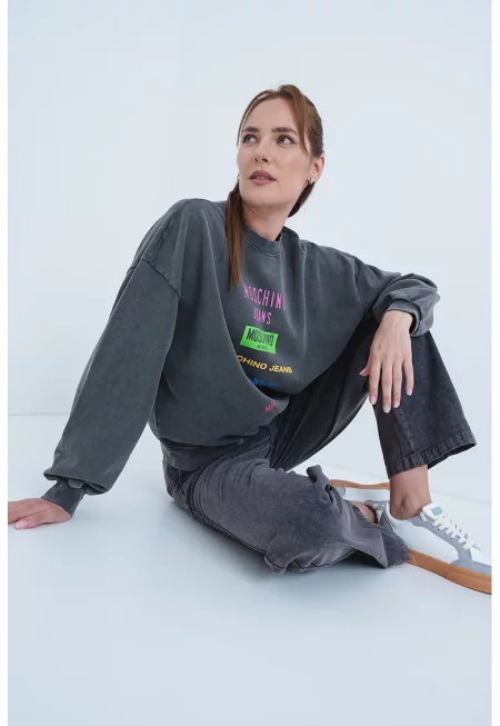 Суитшърт с лого - Розово/Tъмносив