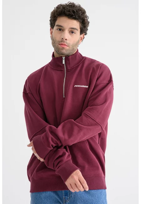 Суитшърт с паднали ръкави и къс цип - Червен