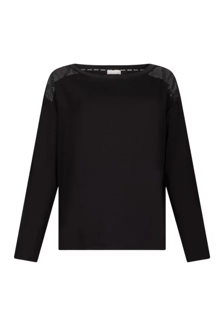 Свободна блуза с дантела - Черен