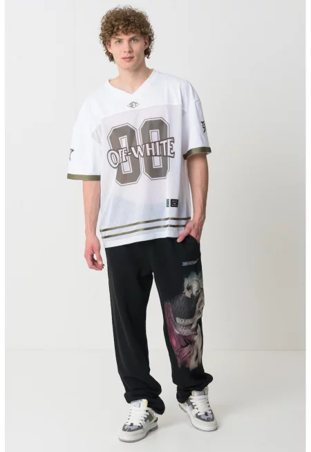 Свободна тениска с шпиц - Бял/Зелен