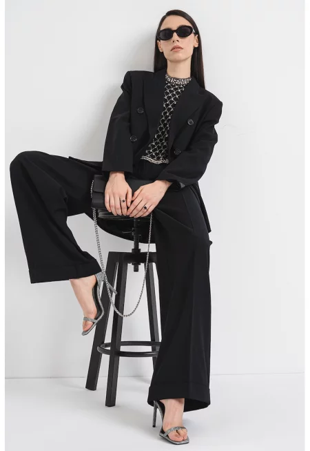 Свободно сако с двуредно закопчаване - Черен