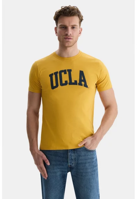 Тениска Culver с овално деколте и лого - Синапено жълто