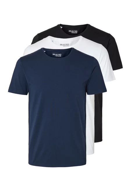 Тениска с овално деколте - 3 броя - Тъмносин