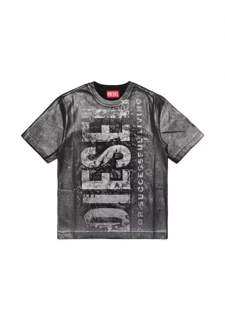 Тениска с овално деколте и лого - Черен/Сив