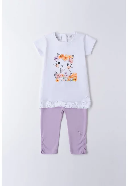 Тениска с принт и клин - Бял/Оранжев/Лилав