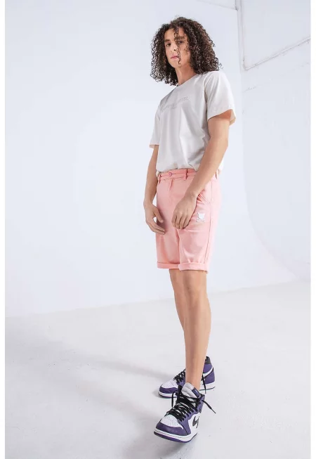 Унисекс бермуди със скосени джобове - Пастелнорозов