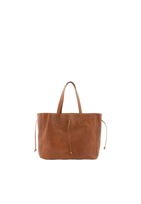 Унисекс кожена чанта за рамо - Карамел