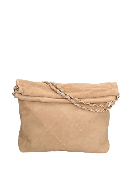 Велурена чанта за рамо с презрамка с верижка - Сиво-кафяв