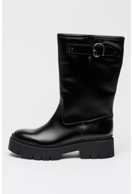 Високи ботуши Kris от еко кожа с декоративна тока - Черен