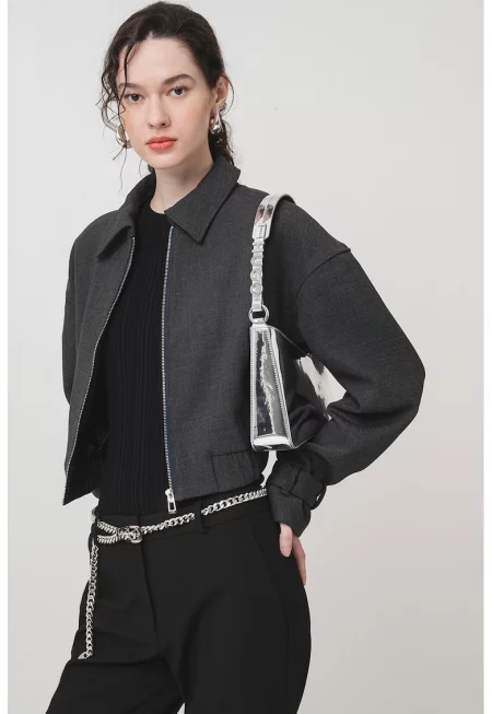 Яке Amisuri с цип и токи на маншетите - Антрацитно сиво