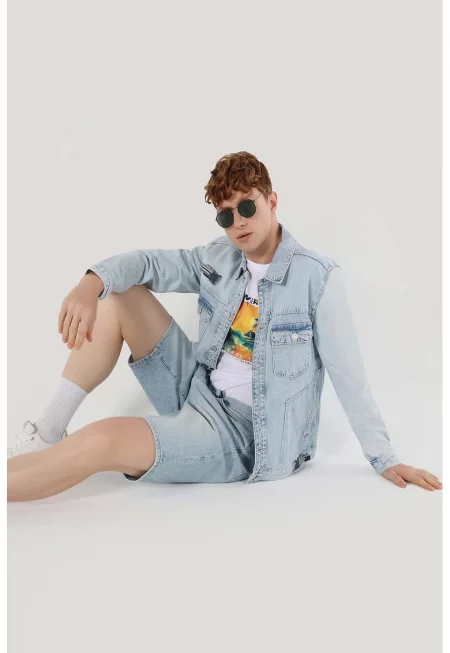 Яке от деним с шевове - Ледено синьо