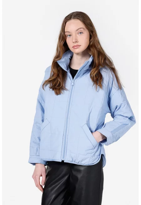 Яке с качулка и цип - Пастелносин