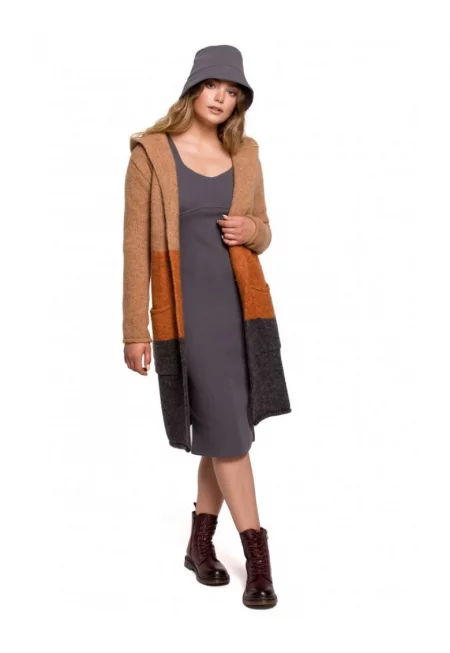 Жилетка с качулка - акрил/полиестер/вълна - черно/оранжево/бежово