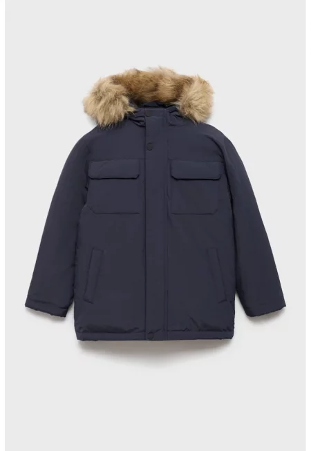 Зимно яке с качулка с еко пух - Индигово синьо