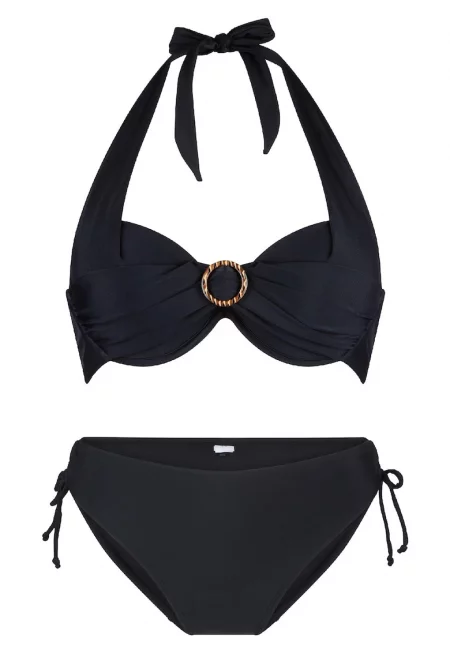 Бански без шарка от две части - Черен