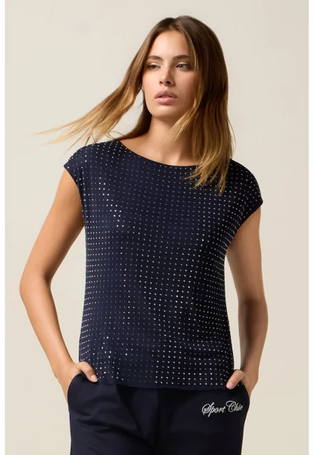 Блуза с къси ръкави и декоративни камъни