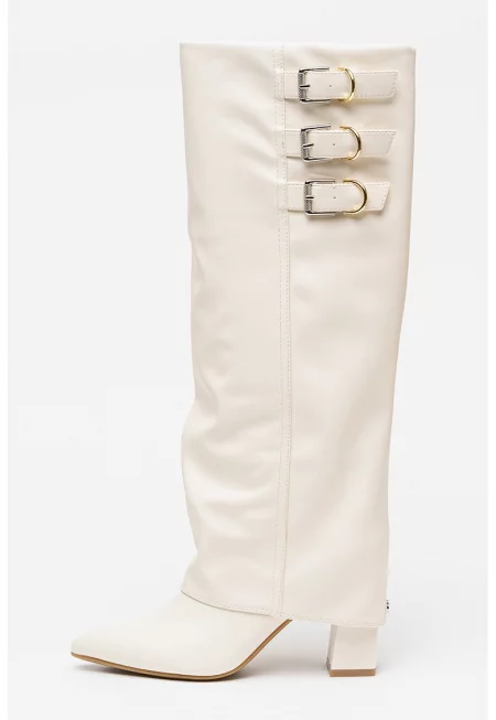 Ботуши до коляното Garica с декоративни каишки - Бял