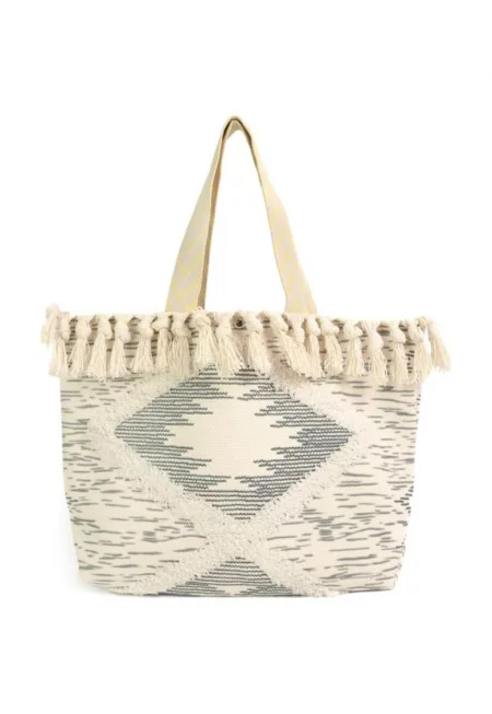 Чанта  модел Bonatti - бежова - материал полиестер - универсален размер - ацтекски дизайн с ресни