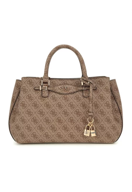 Чанта от еко кожа с принт - Светлокафяв