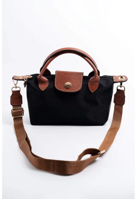 Чанта през рамо от еко кожа с регулируема презрамка - Черен/Канелено кафяво