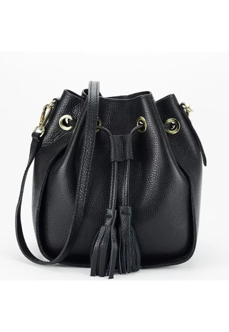 Черна чанта от естествена кожа 1110 125 15627 - Черен