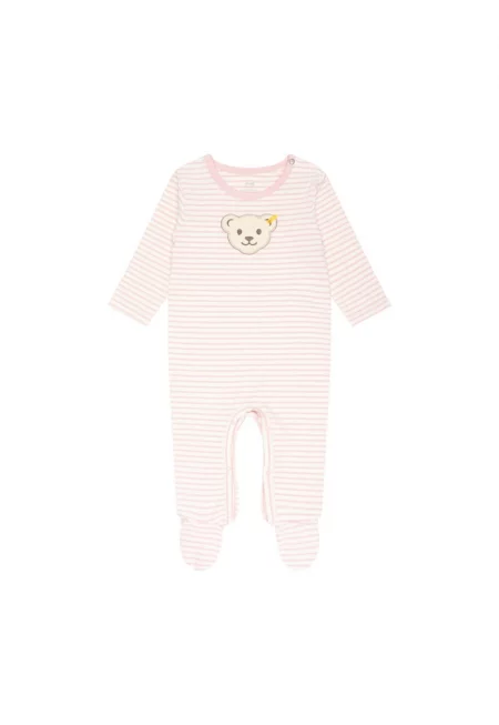 Дълъг гащеризон тип ританки 13319 с райе - Бял/Прашно розово