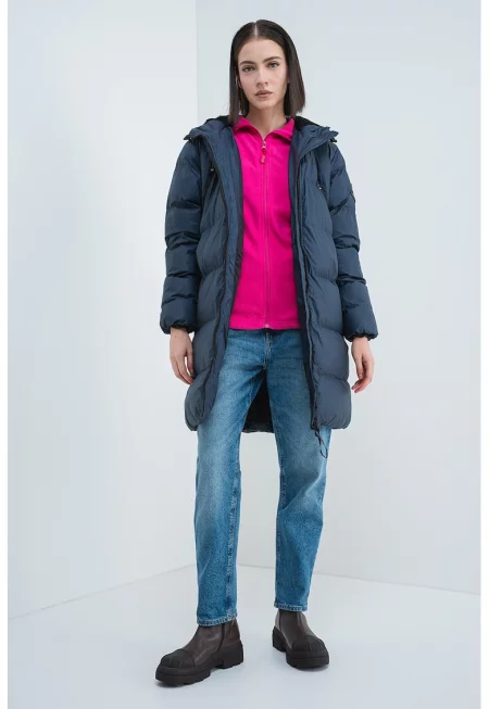 Дълго подплатено зимно яке Adrianna с качулка - Тъмносин