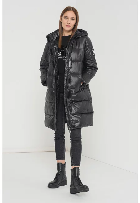 Дълго зимно яке с пухена вата и джобове с цип