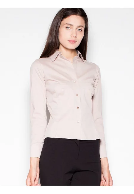 Дамска риза -  бежово - памук/найлон -