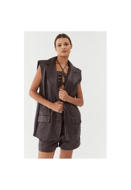 Дамски елек -  302655953 - Естествена кожа - Кафяв - Кафяв