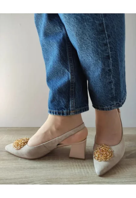 Дамски сандали  360013A 03-I - Елегантни - Бежов велур - Бежов