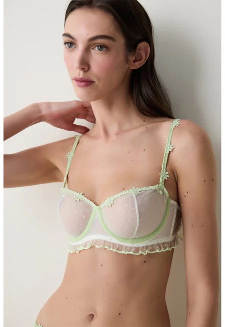 Ефирен флорален сутиен - Бледозелен/Шам фъстък зелено