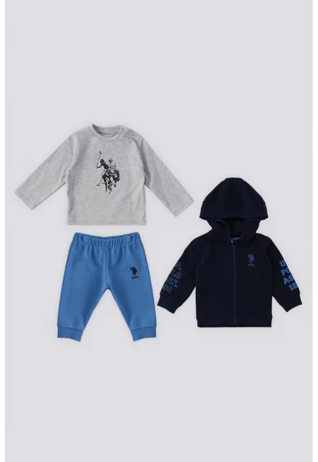 Худи - блуза и спортен панталон - Сив меланж/Тъмносин