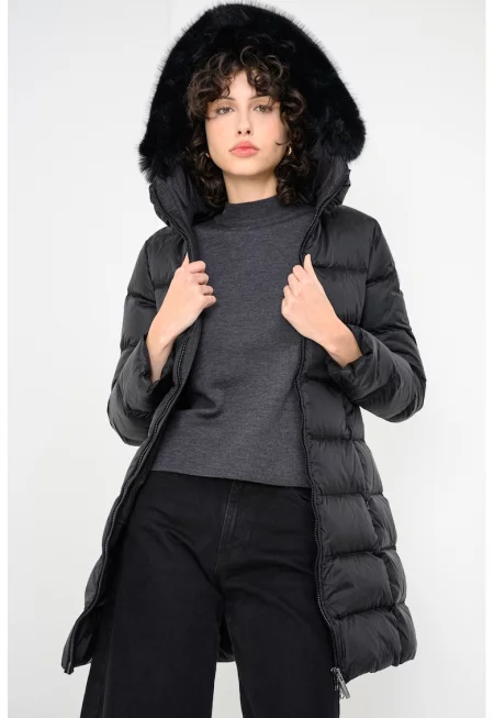 Капитонирано зимно яке с пухена вата - Черен