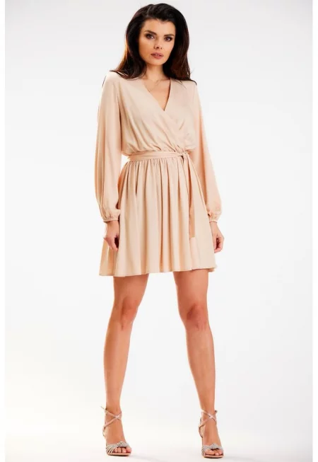 Къса рокля с дълъг ръкав - вискоза - ежедневна A577