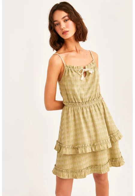 Къса рокля с лен - Каки