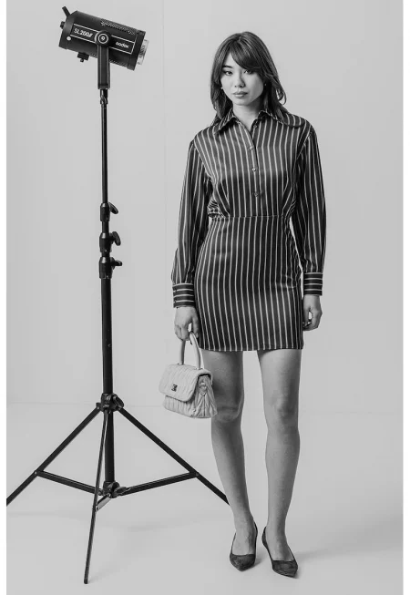 Къса рокля с райе - Тъмносин/Бледо розово