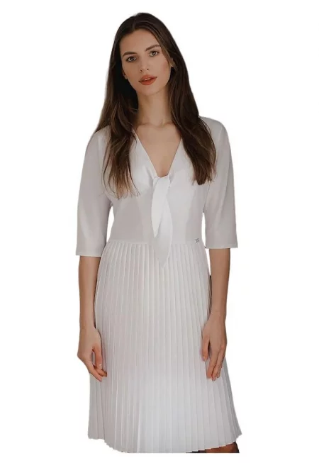 Коктейлна рокля - Ленитиф - Полиестер/Еластан - Бяла