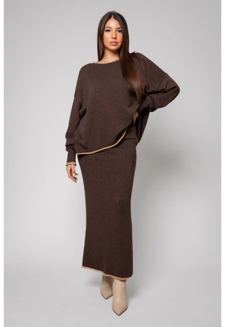 Комплект Sylvie с пола от смес от вълна и кашмир - цвят Шоколад 13842 - Кафяв