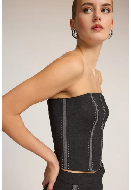 Корсет с право деколте - Антрацитно сиво