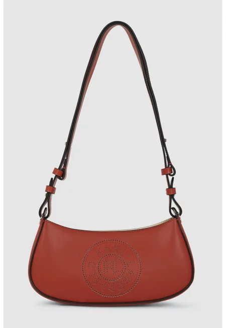 Кожена чанта през рамо с лого с перфорации