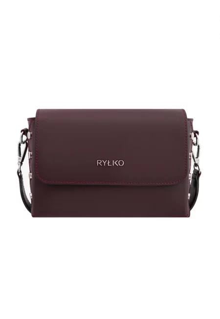 Кожена чанта през рамо с презрамка с верижка - Бордо