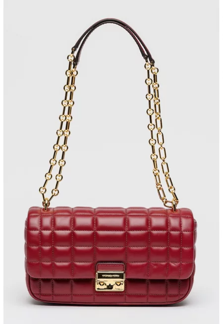 Кожена чанта през рамо Tribeca с презрамка-верижка - Тъмновиолетов