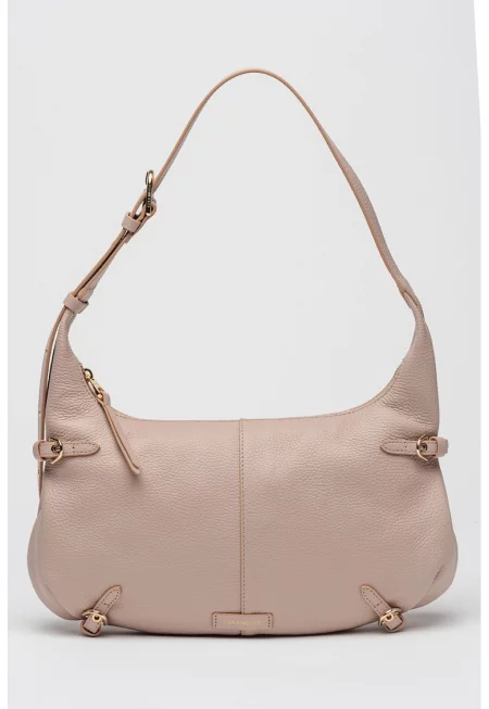 Кожена чанта за рамо Abigail с регулируема презрамка - Бежов