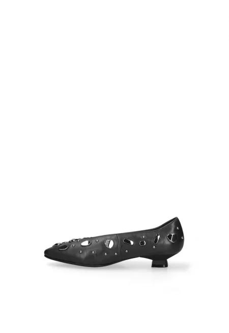 Кожени обувки Celeste с котешки ток и капси - Черен