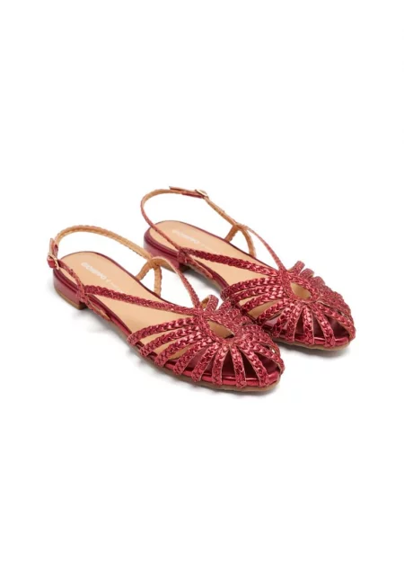 Кожени сандали Fisherman със сплетен дизайн - Бордо