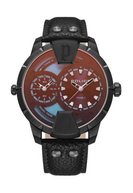 Мъжки часовник  модел PL.PEWJA0022001 - кварцов - черна кожена каишка - корпус от неръждаема стомана - водоустойчив до 50м